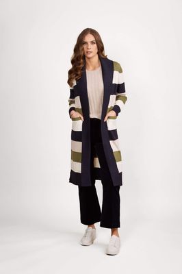 Sage Stripe Open Longline Cardi with Pockets