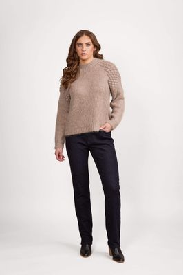 Bobble Detail Sweater with High Neck - Twig