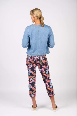Collarless Denim Jacket - Light Wash