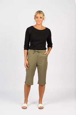 Below Knee Skinny Leg Elastic Waist Pant - Army