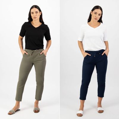 7/8 Length Skinny Leg Elastic Waist Pant - Army &amp; Ink
