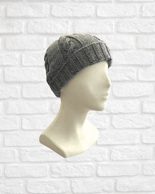 Hand knitted 100% Wool Beanie- Grey