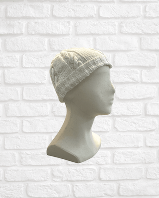 Hand Knitted 100% Wool Beanie- White