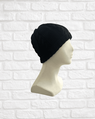 Hand knitted 100% Wool Beanie- Black