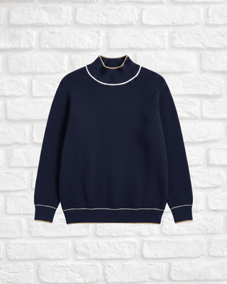 White On Black Contrast Turtle Neck Jumper