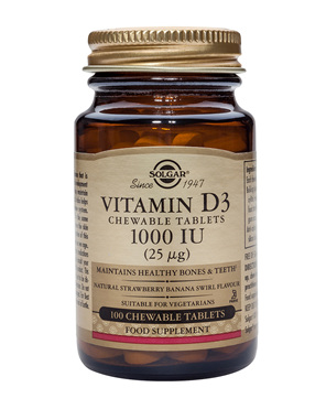 Solgar Vitamin D3 (Cholecalciferol) 25 Mcg (1000 Iu) 100 Chewable Tablets