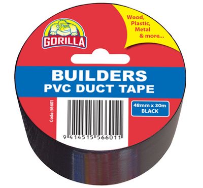 Gorilla PVC Duct Tape 48mm x 30m Black Roll