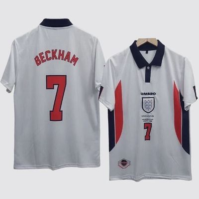 1998 England Home Retro Kit &#039;7 Beckham&#039; on back - WHITE/RED
