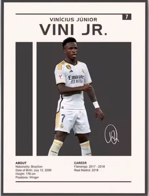 Vini Jr Real Madrid Canvas Poster 30cm x 45cm