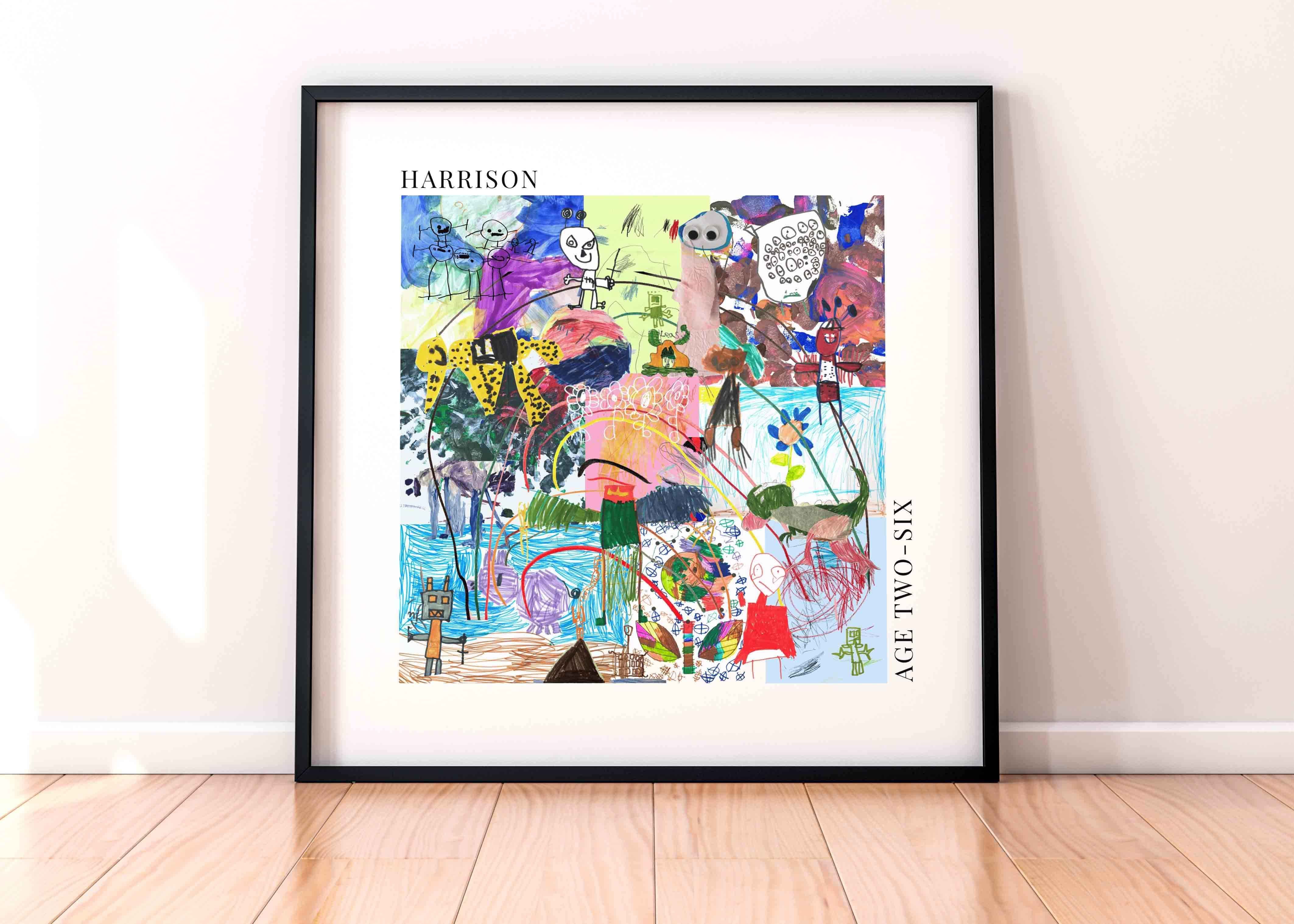Children’s artwork collage with captions