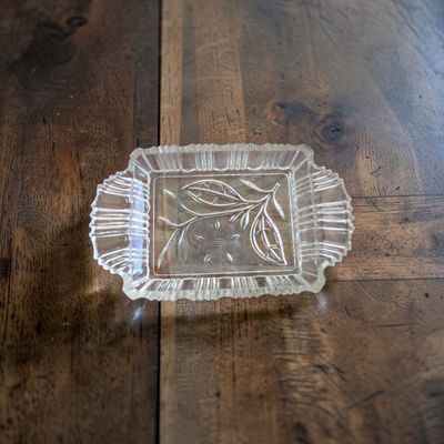 Pressed Glass Floral Trinket Dish