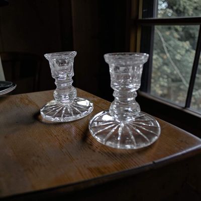 Clear Glass Taper Candle Holders - Pair