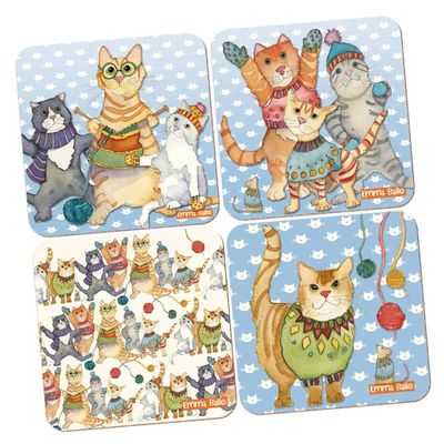 Emma Ball &quot;Kittens in Mittens&quot; Assorted Coasters (4 Pack)