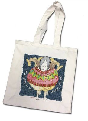 Emma Ball &quot;Knitting is my Happy Place&quot; Cotton Canvas Bag