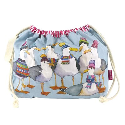 Emma Ball &quot;Gulls in Beanies&quot; Drawstring Bag