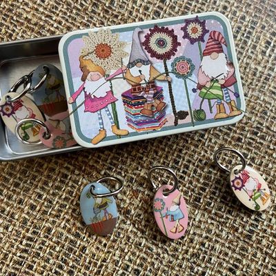 Emma Ball &quot;Crafting Gnomes&quot; Stitch Markers in a Pocket Tin