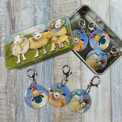 Happy Sheep Crochet Stitch Markers in a Pocket Tin by Emma Ball