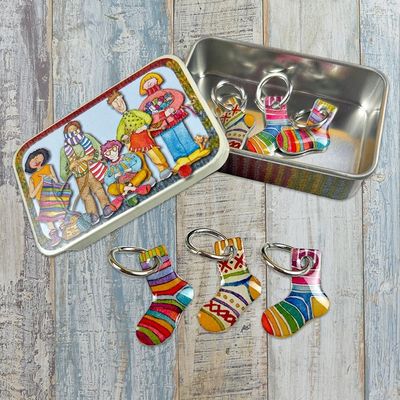 Sock Stitch Markers in a Pocket Tin by Emma Ball