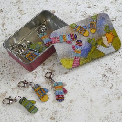 Emma Ball "Mittens" Crochet Markers in a "Mittens" Pocket Tin