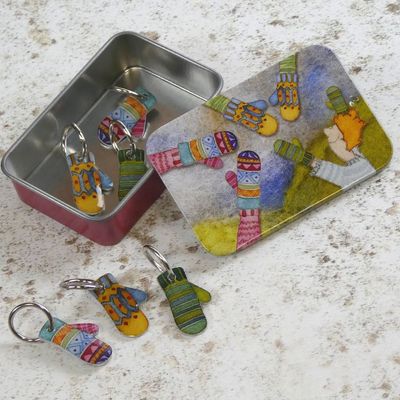 Emma Ball "Mittens" Stitch Markers in a pocket tin