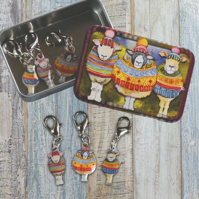 Emma Ball "Sheep in Stripes" Crochet Stitch Markers in a pocket tin