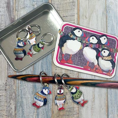 Woolly Puffins Die-Cut Stitch Markers In A Pocket Tin