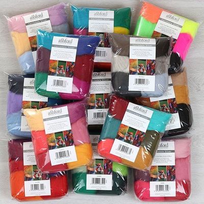 Corriedale Sliver Colour Theme Packs, 100gm bags