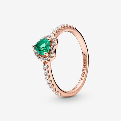 Sparkling Elevated Heart Ring Green