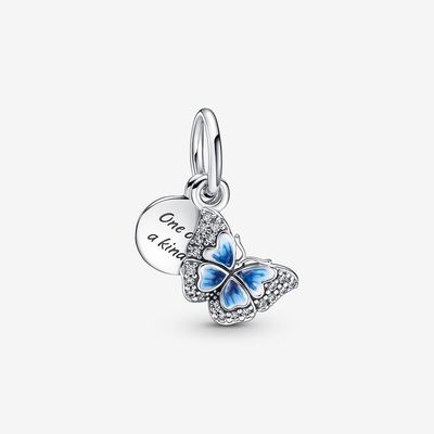 Blue Butterfly &amp; Quote Double Dangle Charm