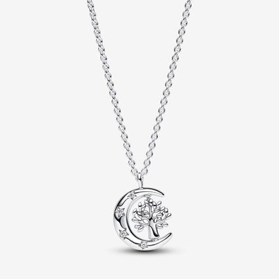 Moon &amp; Spinning Tree of Life Pendant Necklace