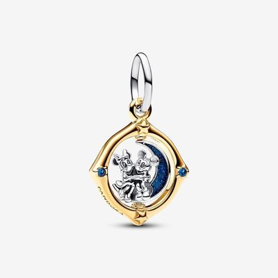 Disney Mickey Mouse &amp; Minnie Mouse Two-tone Spinning Moon Dangle Charm