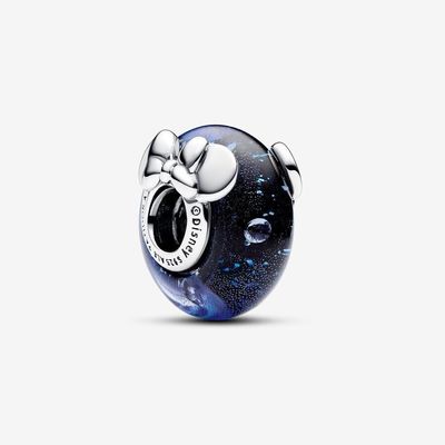 Disney Mickey Mouse &amp; Minnie Mouse Blue Murano Glass Charm