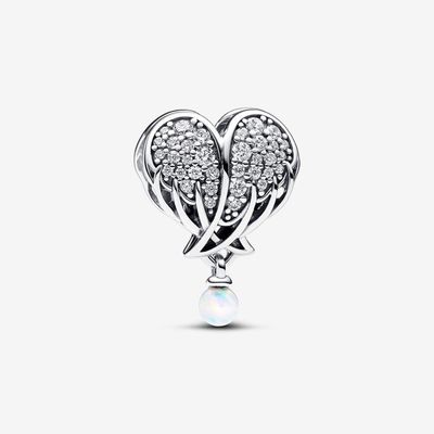 Sparkling Angel Wings &amp; Heart Charm