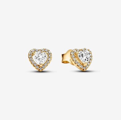 Sparkling Elevated Heart Stud Earrings Gold Plated