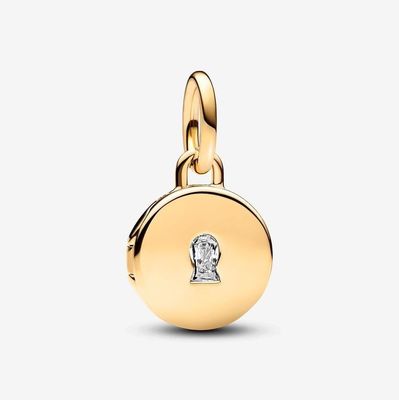 Openable &amp; Engravable Love Locket Dangle Charm Gold Plated