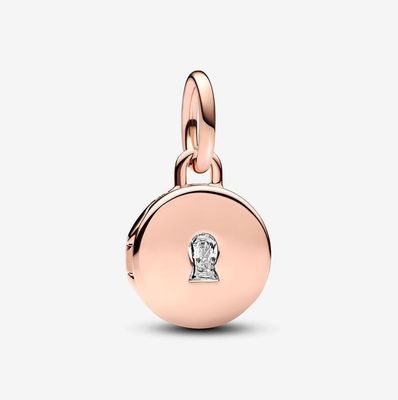 Openable &amp; Engravable Love Locket Dangle Charm Rose-Gold Plated