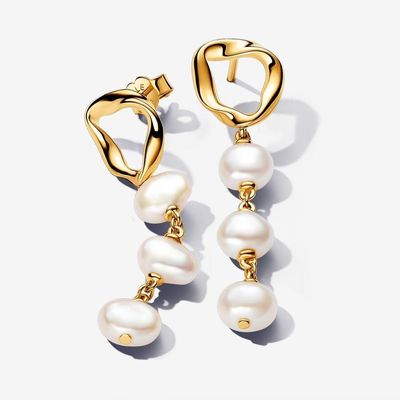 Organically Shaped Circle &amp; Baroque Treated Freshwater Cultured Pearls Drop Earrings