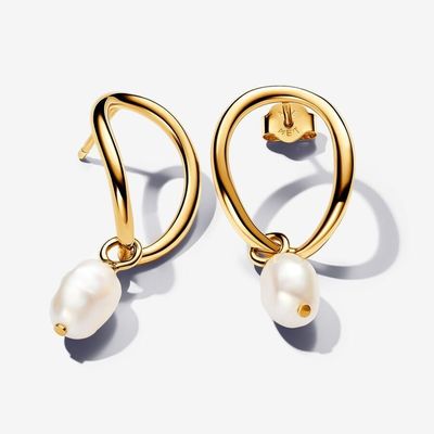 Organically Shaped Circle &amp; Baroque Treated Freshwater Cultured Pearl Earrings