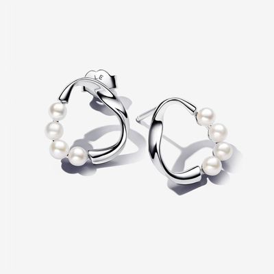 Organically Shaped Circle &amp; Treated Freshwater Cultured Pearls Stud Earrings