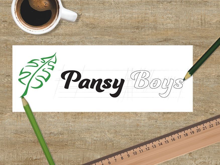 Image of the Pansy Boys logo partially completed with guidelines.
