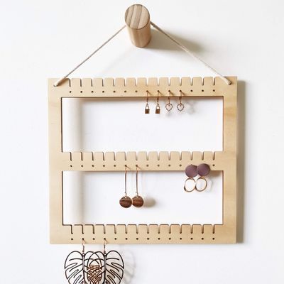 Earring Organiser - hanging in natural wood