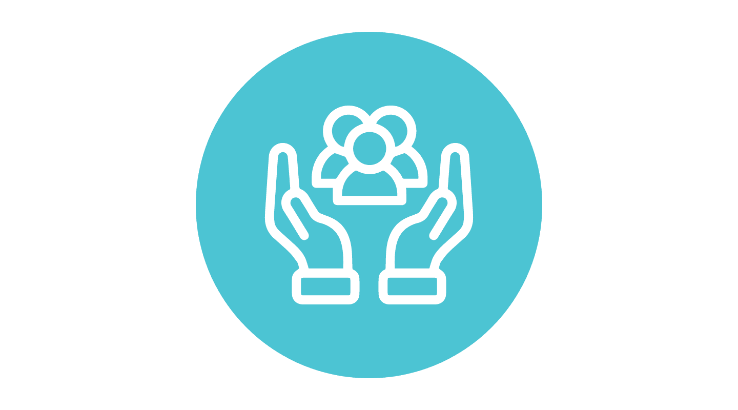Small round icon of hands holding a group of people