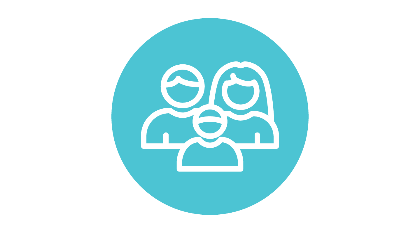 Small round icon of a man, woman and child