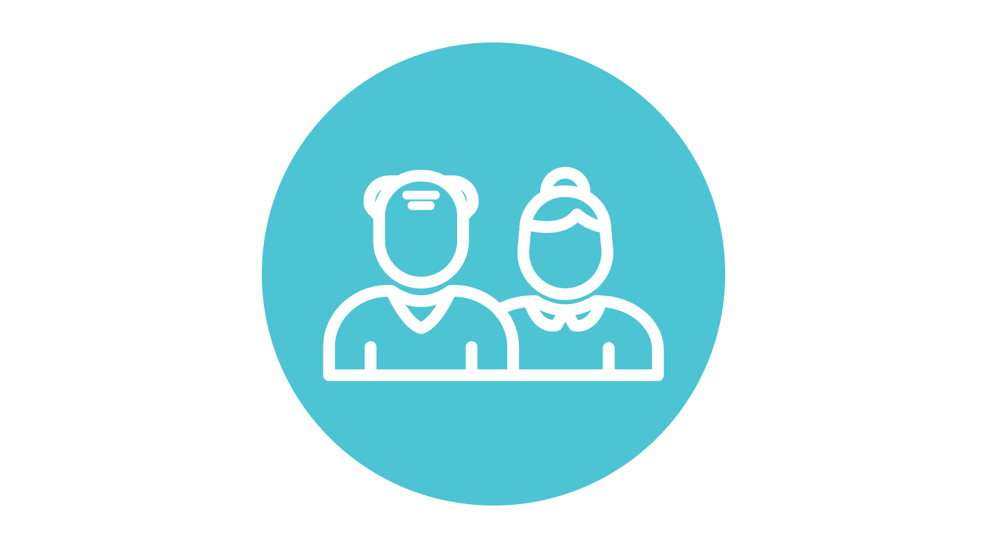Small round icon image of an older man and woman