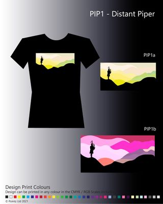 Scottish Tshirt printed with &quot;Distant Piper&quot; design