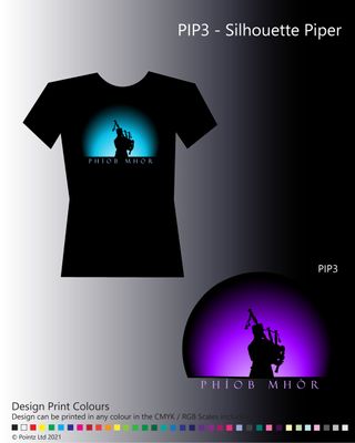 Scottish Tshirt printed with &quot;Silhouette Piper&quot; design