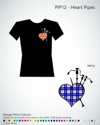 Scottish Tshirt printed with &quot;Heart Pipes&quot; design