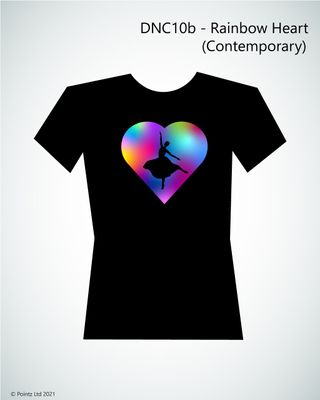 Dance Tshirt printed with &quot;Rainbow Heart (Contemporary)&quot; design