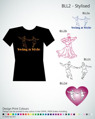 Ballroom Tshirt printed with a variety of &quot;Stylised&quot; Designs including &quot;Swing n Style&quot;