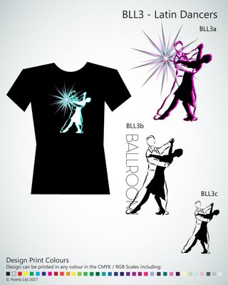 Ballroom Tshirt printed with a variety of &quot;Latin Dancers&quot; Designs